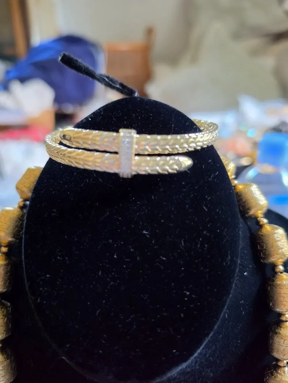 Pave set Woven/Wheat Spear style Detail Hinged Bracelet